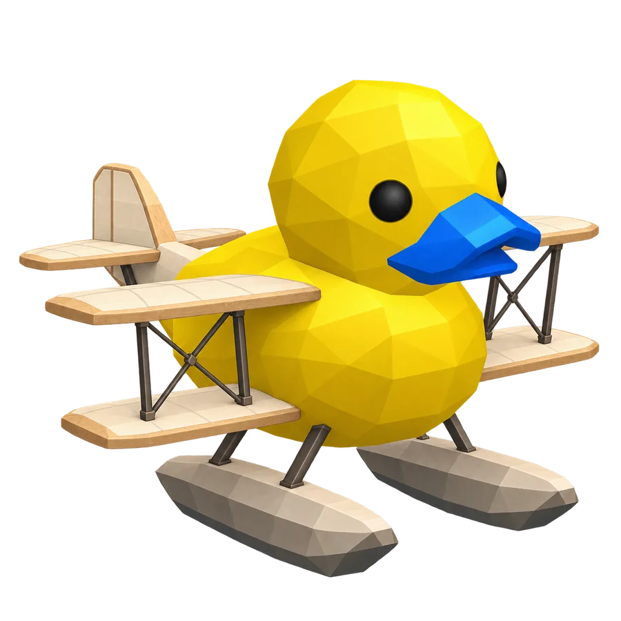 Low-poly Bluebill character as the first B&W floatplane